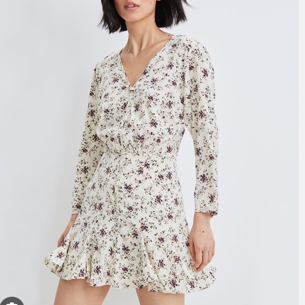 Veronica Beard Riggins Ivory Floral Button Front Ruffle Mini Dress Size 6